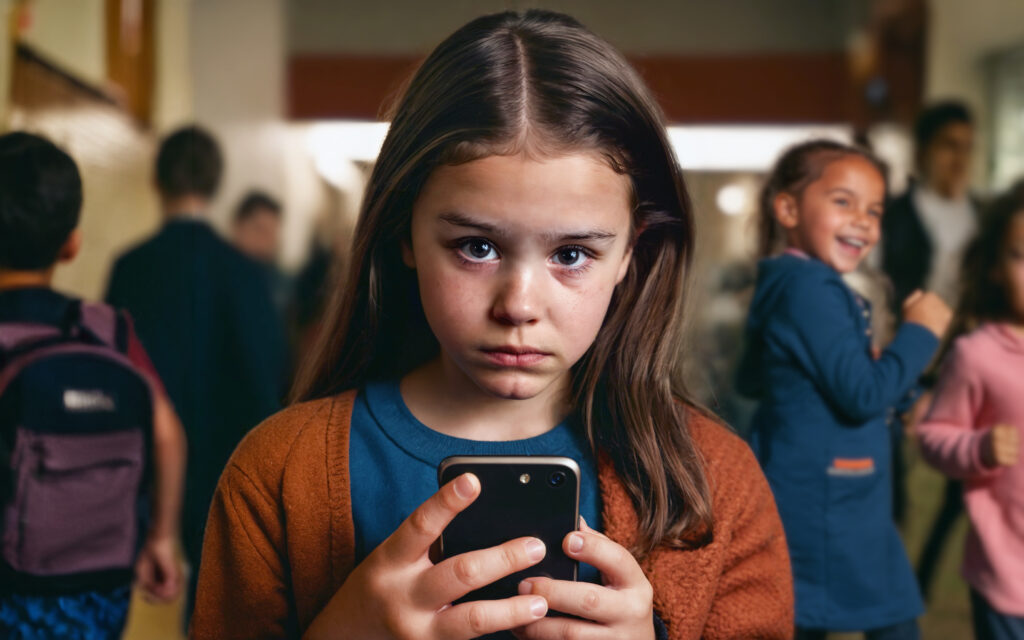 depressed and unmotivated, victim of bullying online on the internet or receiving bad news, smartphone mobile phone